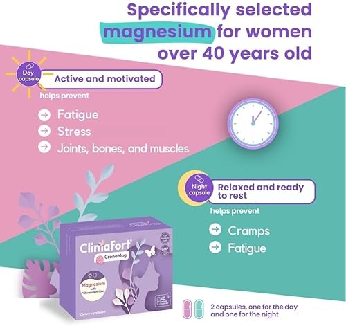 Miniatura 3 de ClimaFort CronoMag  Magnesio para mujeres en la menopausia  5 sales de bisglicinato + glicerofosfato  B12  Suplemento energético  1 mes de suministro