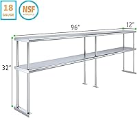 Vista 23 de Estante doble de acero inoxidable resistente con certificación NSF de calibre 18 con soportes para cocinas, cuartos de servicio, almacenamiento