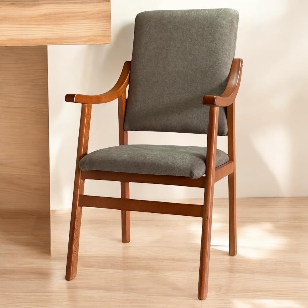 Sillón Alto con reposabrazos de Madera de Haya Color Cerezo tapizado en Marrón