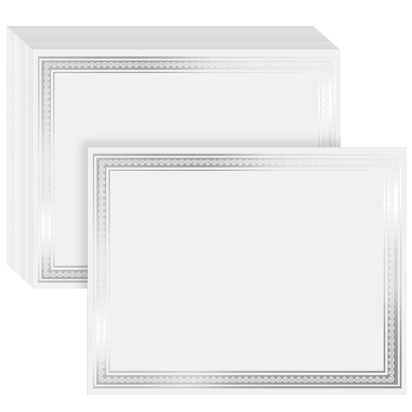 50 Pack Blank Award Certificate Paper with Silver Foil Border, Graduation Certificate, Employee of The Month Certificate, Printer Paper, 21.6 x 28 cm