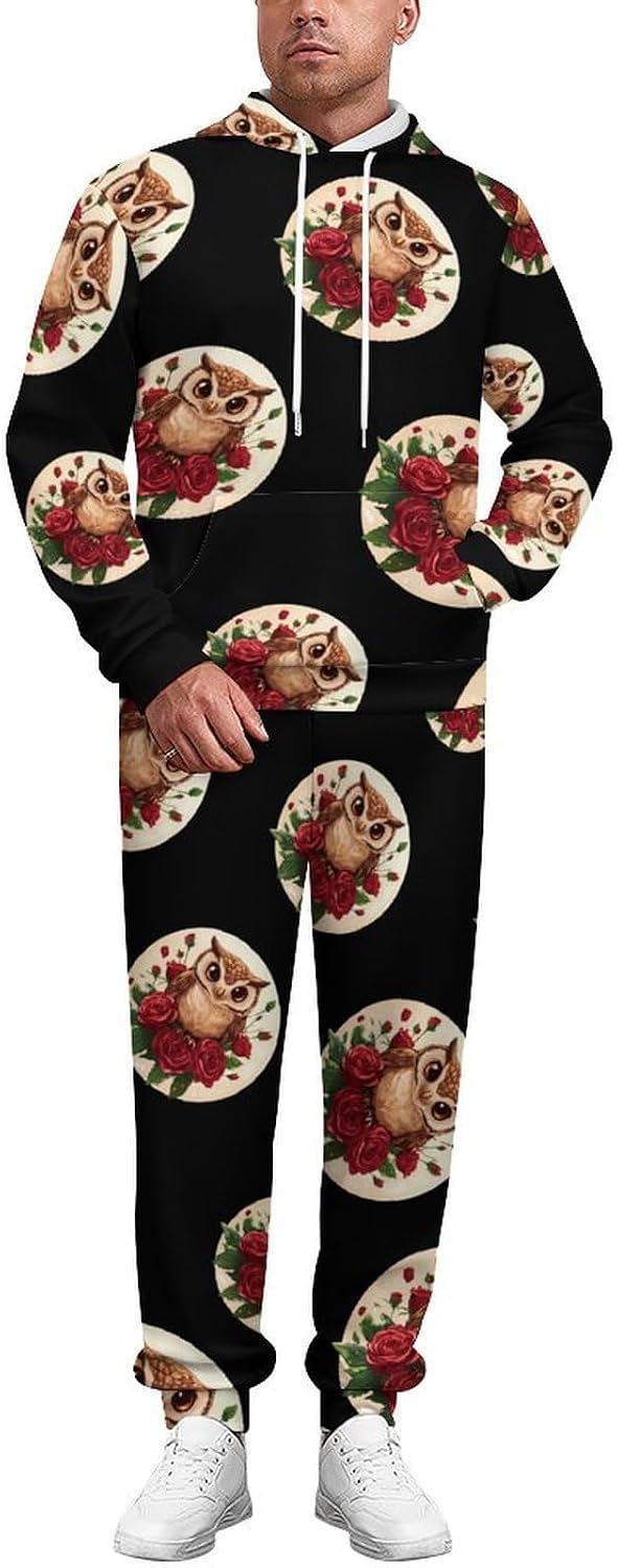 Owl Rose 2 Piece Tracksuits Sports Jogging Sweatsuits Set for Men Women
