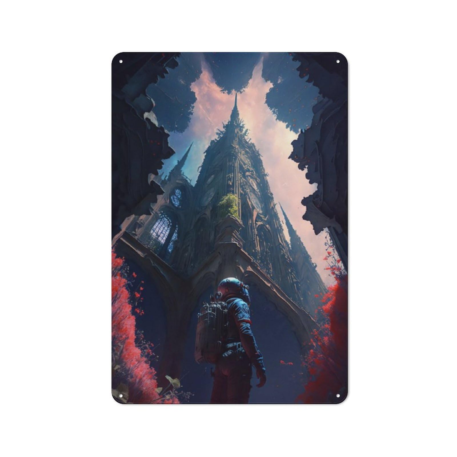Junmoney Astronauts Dark Cathedral Retro Tin Sign 30X20cm For Man Cave Or Games Room, A Decorative Christmas Gift For Leisure-Room Decor Enthusiasts