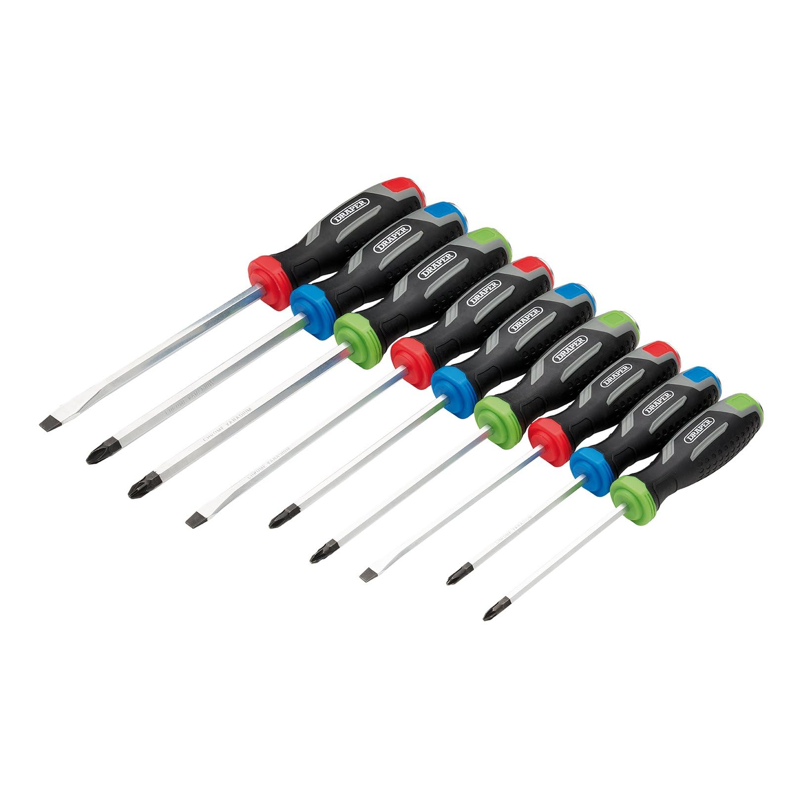 Draper 9pc Pound Thru Soft Grip Screwdriver Set - 13487 - Magnetic Tip, CRV Blade, Grey and Black