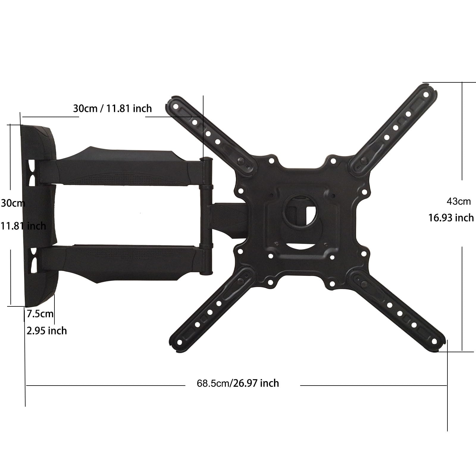 Supporto da parete per TV Full Motion, orientabile e inclinabile, per TV da 32" a 60" e schermi piatti, LED LCD fino a 31,8 kg, VESA da 100 x 100 mm a 400 x 400 mm, nero