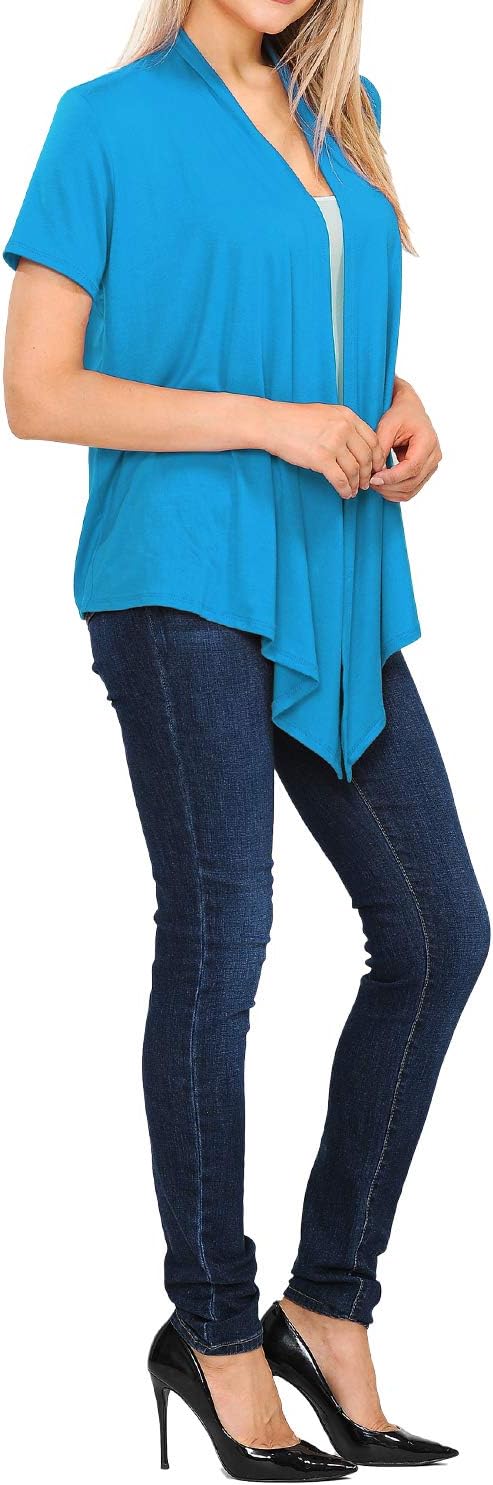 EIMIN Women's Basic Solid Short Sleeve Open Drape Front Jersey Cardigan (S-3XL) - Image 5