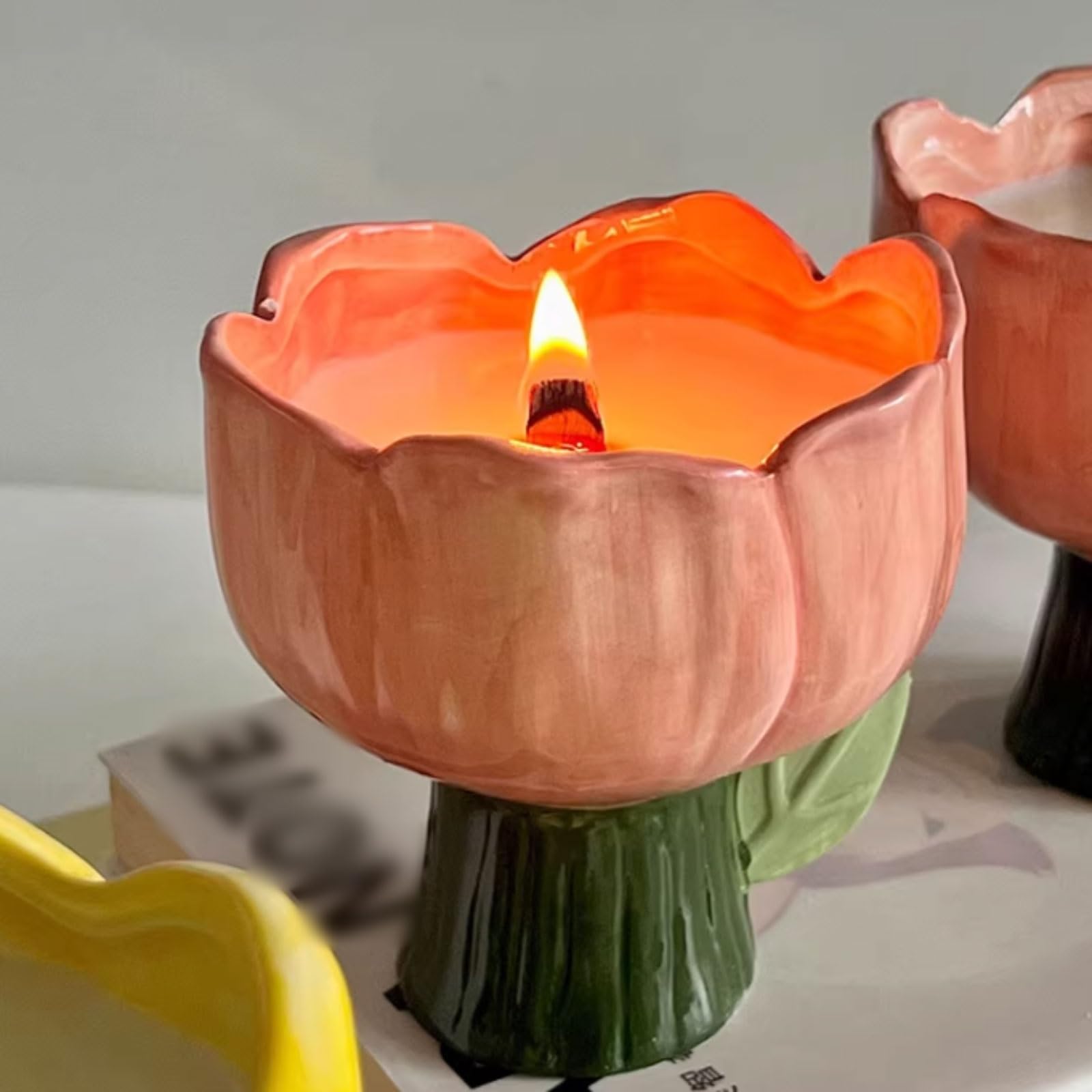 Kompaktowe świece ceramiczne jaśmin i biała brzoskwinia oolong wykonane z wosku sojowego i olejków eterycznych, kreatywny zestaw świec zapachowych, nie ostre (żelowe)