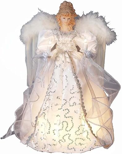 Miniatura 2 de Ángel Kurt Adler para árbol, blanco y plateado de 14 pulgadas y 10 luces