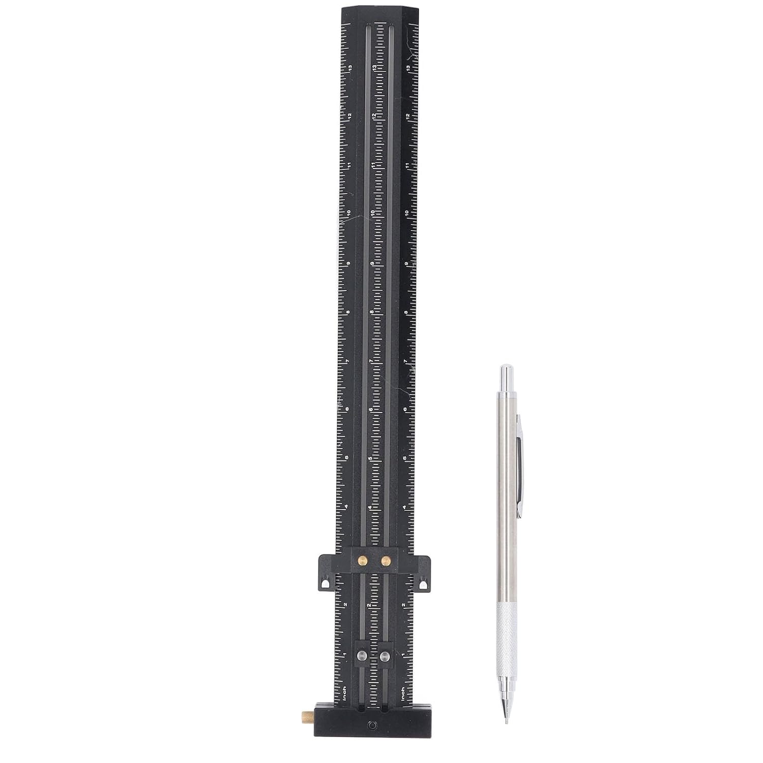 T Type Scribing Ruler, Aluminum Alloy T Square with Woodworking Pen, Adjustable Sliding Design for Accurate Construction Drawing and Woodworking Measuring Tool (Black)