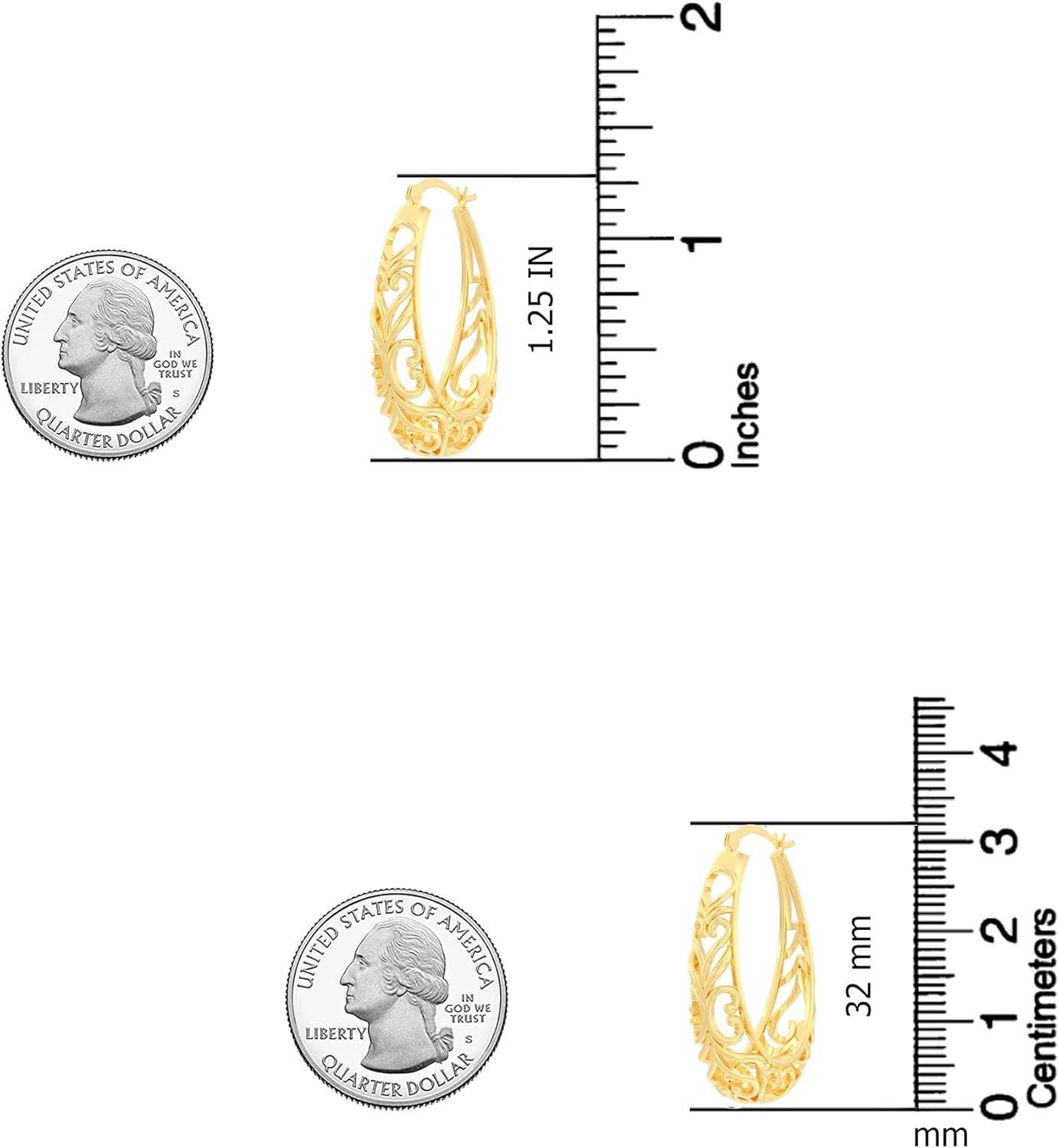 18K Gold-Plated 925 Sterling Silver Post Filigree Hoop Earrings for Women | Silver Post Oval Hoops Earring | Size 25mm, 32mm - Image 5