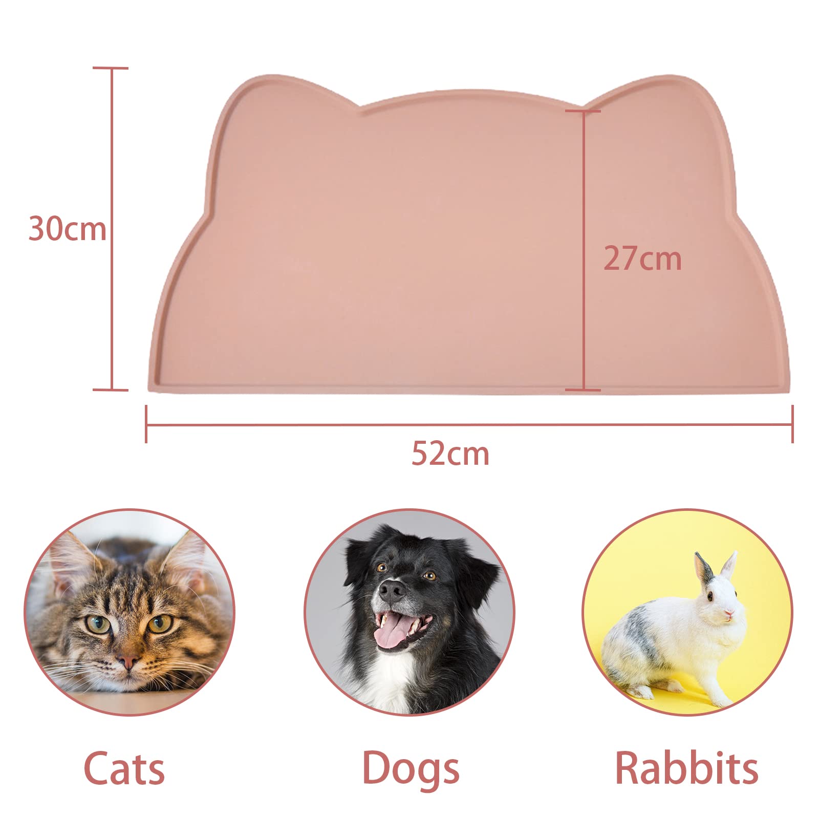 septillar Tappetino Ciotola Cani e Gatti, Antiscivolo Silicone Tappetini Cibo Tappetino Sottociotola Impermeabile (52X30cm, Rosa tè)