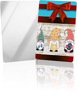 Cute Easter Gnome with Gift Bowknot Compact Mirror Bulk 4 Pack Card Mirror, Wooden Grain Simple Line Small Compact Mirror for Purse, Rectangular Handheld Pocket Makeup Mirror