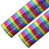 Outuxed 2 Sheets 12 x 20 inches Holographic Stripe Multi Heat Transfer Vinyl HTV for T-Shirts, Rainbow Color