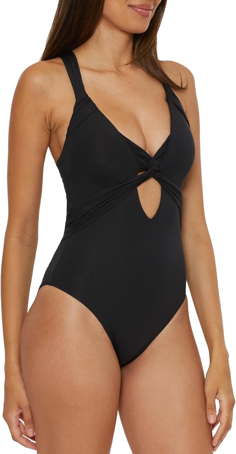 Becca Womens Color Code Twist Cut-Out One Piece Swimsuit, Plunge Neck, Adjustable, Tie Back, Bathing Suits for Women - Image 2