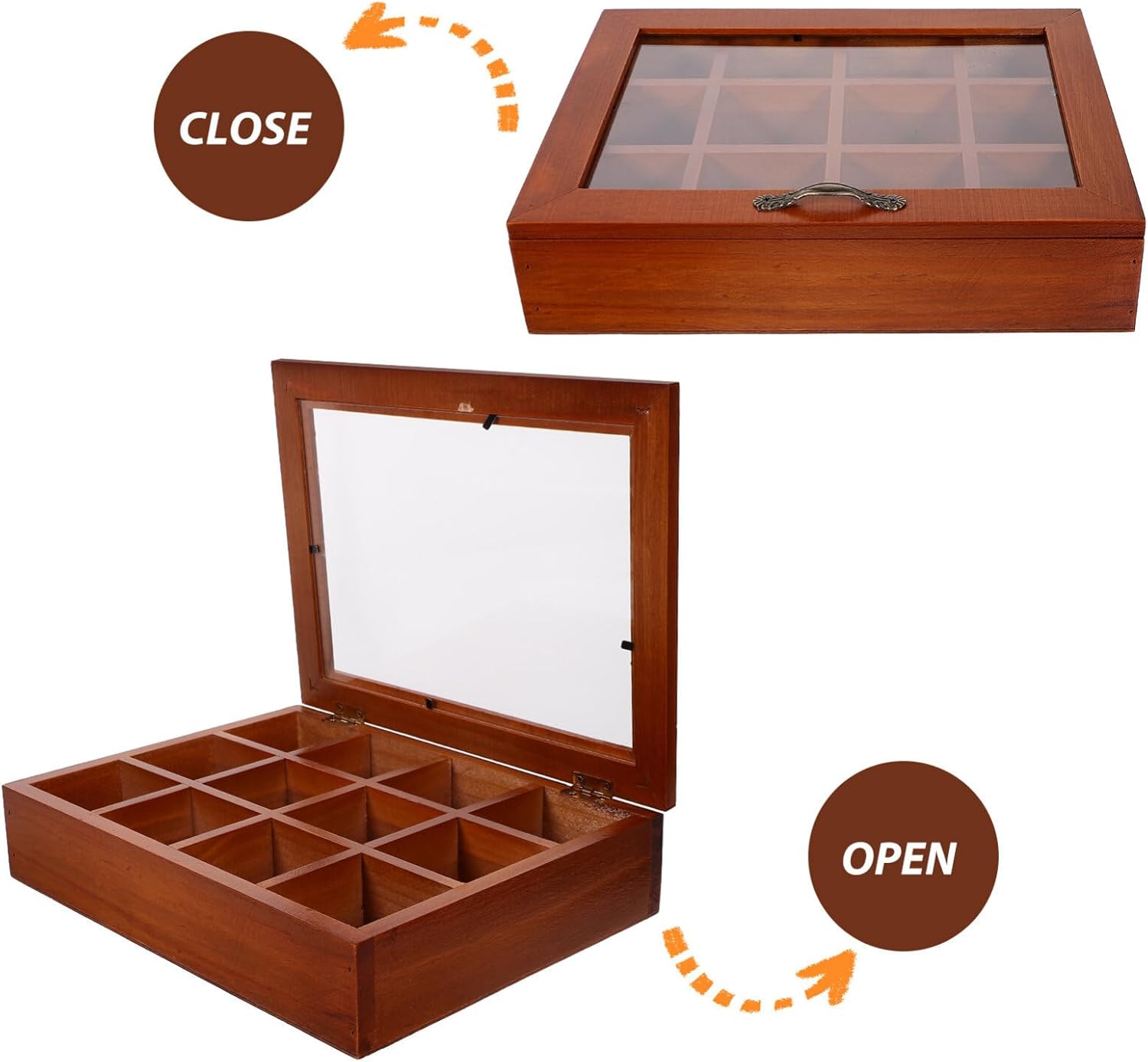 Luxshiny Compartment Tea Bag Organizer Box Clear Acrylic Lid Multi-function Storage for Household Use Space-saving Design for Tea Bags for Home Decor