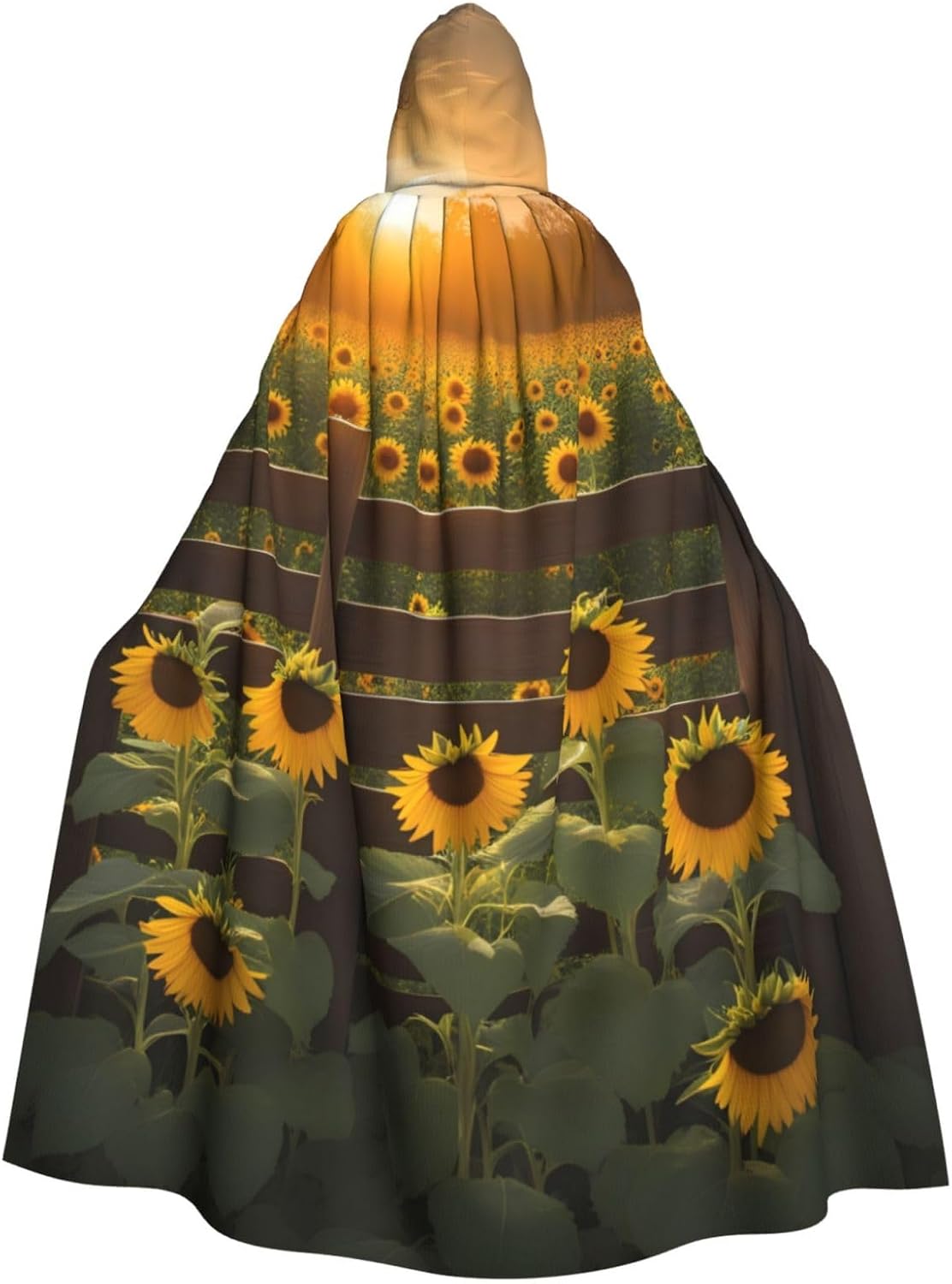 Unisex Full Length Hooded Halloween Christmas Party Robe Cloak Cape Cosplay Costume Men Women Sunflowers On The Fence Prints Black