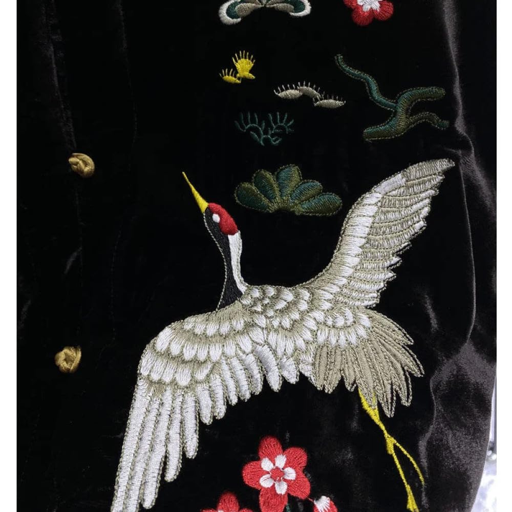 Chaqueta de Primavera de Estilo Chino para Mujer - Abrigo de Terciopelo Negro con Bordado Chino Chaquetas Informales Sueltas de Moda de Estilo Chino para Mujer Tops Ropa Étnica Vintage para Muje