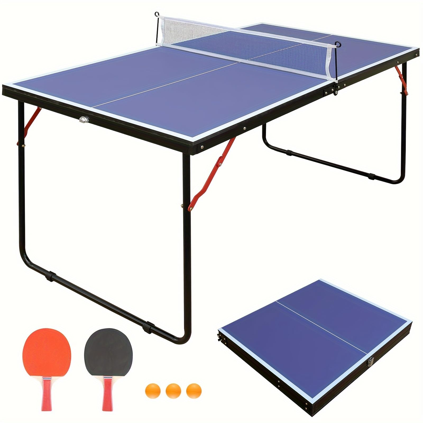 Portable Ping Pong Table 4.5FT/6FT Foldable Compact Space-Saving Design, Multi-Use Table Tennis Table for Adults Indoor/Outdoor Game