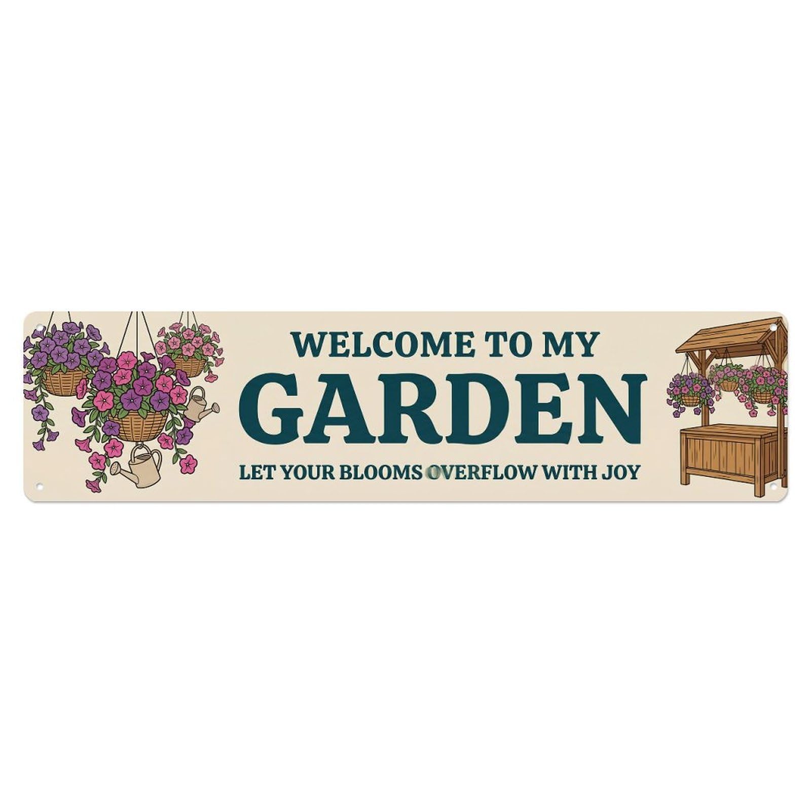 Retro Petunia Garden Welcome Hanging Basket Metal Tin Sign