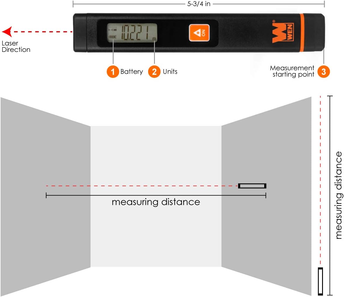Black Pocket Laser Distance Measure with 32-Foot Range