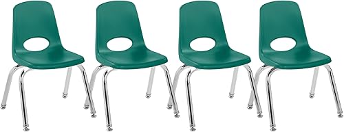 Miniatura 22 de FDP 10380-BK - Silla escolar apilable de 14 pulgadas, asiento apilable para estudiantes con patas de acero cromado y deslizadores de bolas