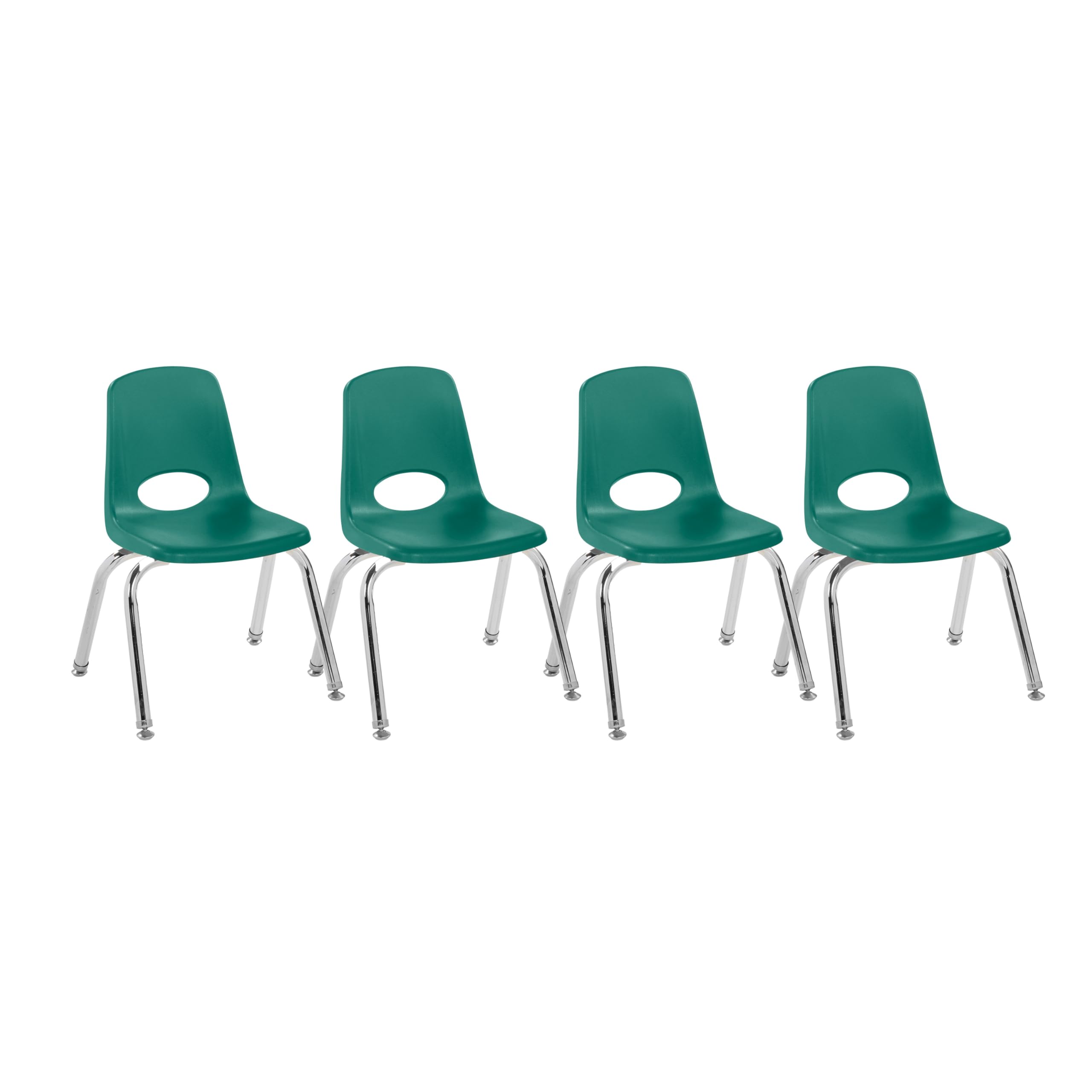 FDP 12" School Stack Chair with Swivel Glides, Green, 4-Pack, 10379-GN