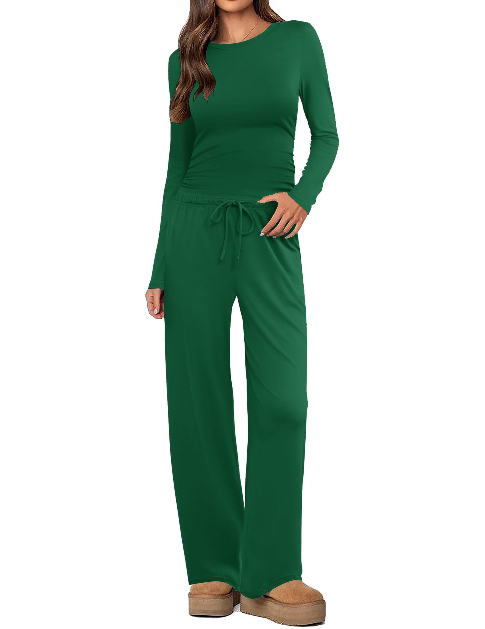 Ekouaer Women's 2 Piece Set 2026 Ruched Side Lounge Set with Pockets