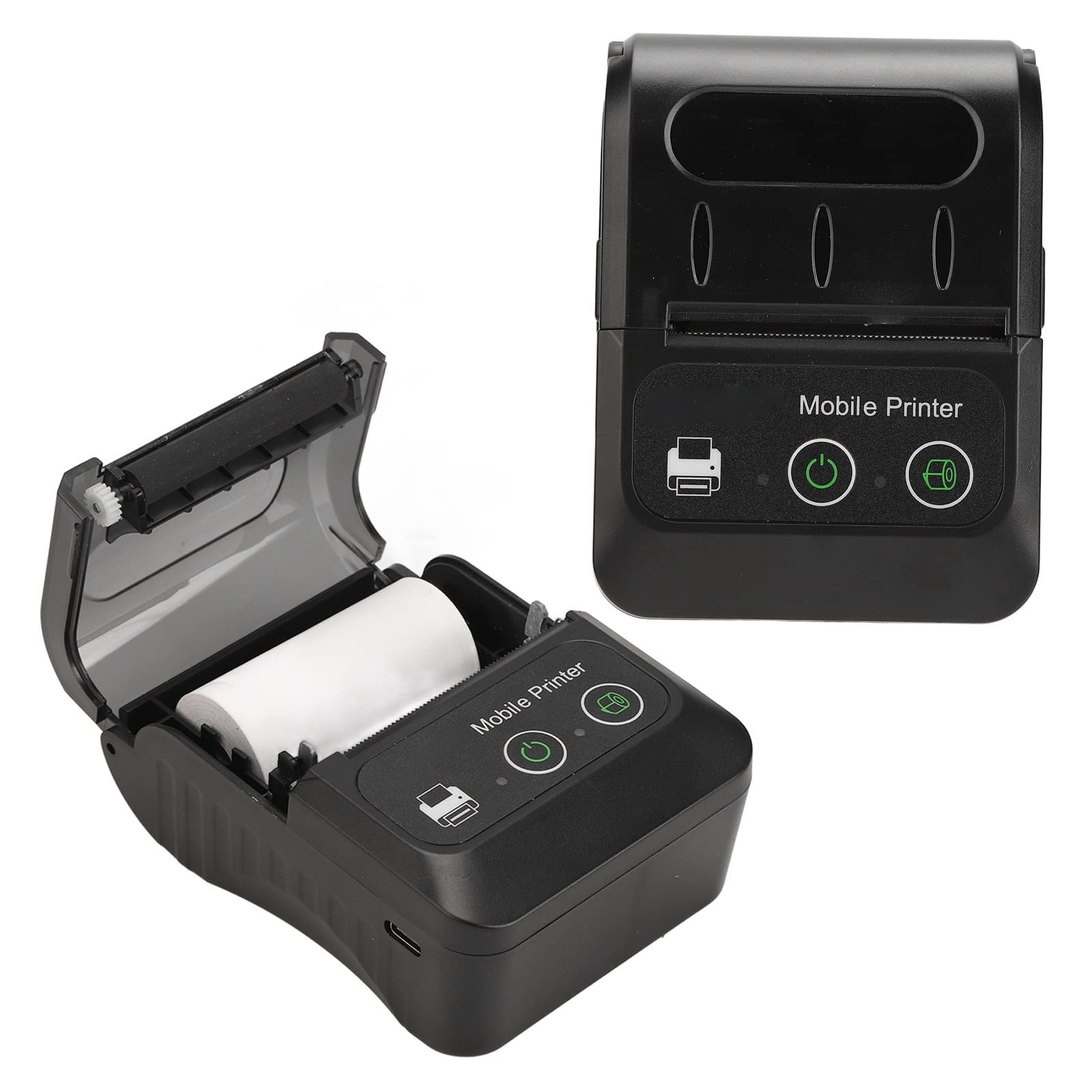 Bezprzewodowa Termiczna Drukarka Etykiet Bluetooth, Termiczna Drukarka do Papieru o Szerokości 58 Mm, Drukarka Etykiet Wysyłkowych z Drukowaniem od 50 do 80 Mm/S, Wielojęzyczna, 2 Przyciski, dla OS