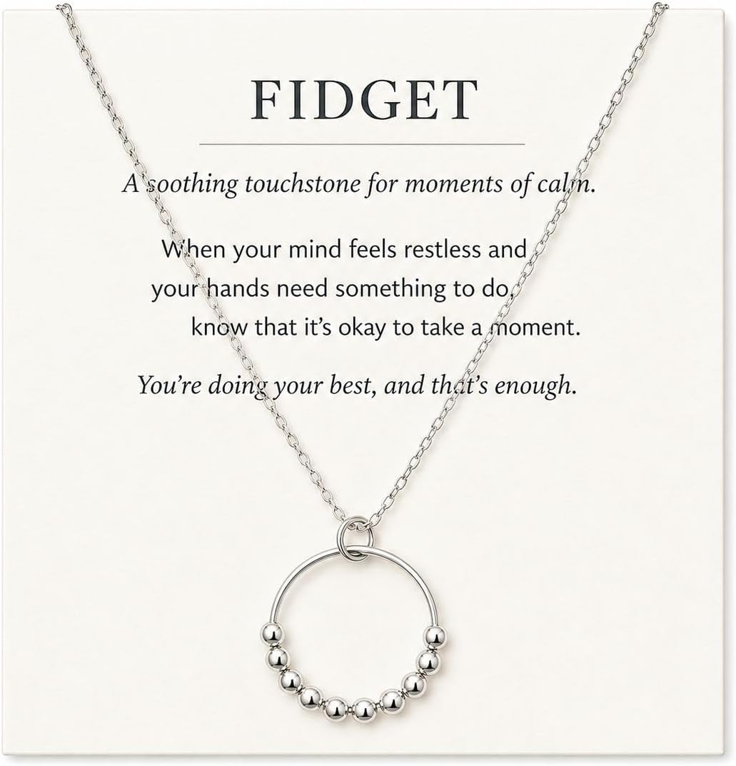 Fidget Anxiety Necklace for Women Men Fidget Ring Minimalist Spinner Bead Circle Pendant Stress Relief Calming Focus Jewelry Necklace for Daily Wear