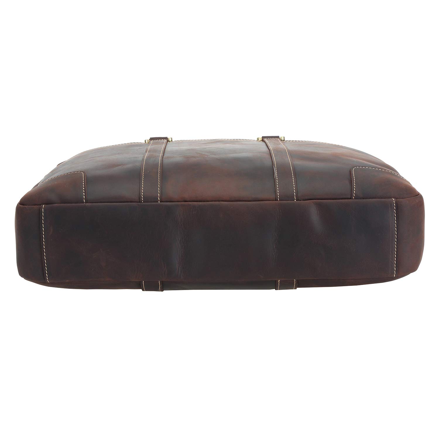 Men's Large Retro Full Grain Cowhide Leather 17.3" Laptop Briefcase Messenger Bag with YKK Metal Zipper Fit Business Travel