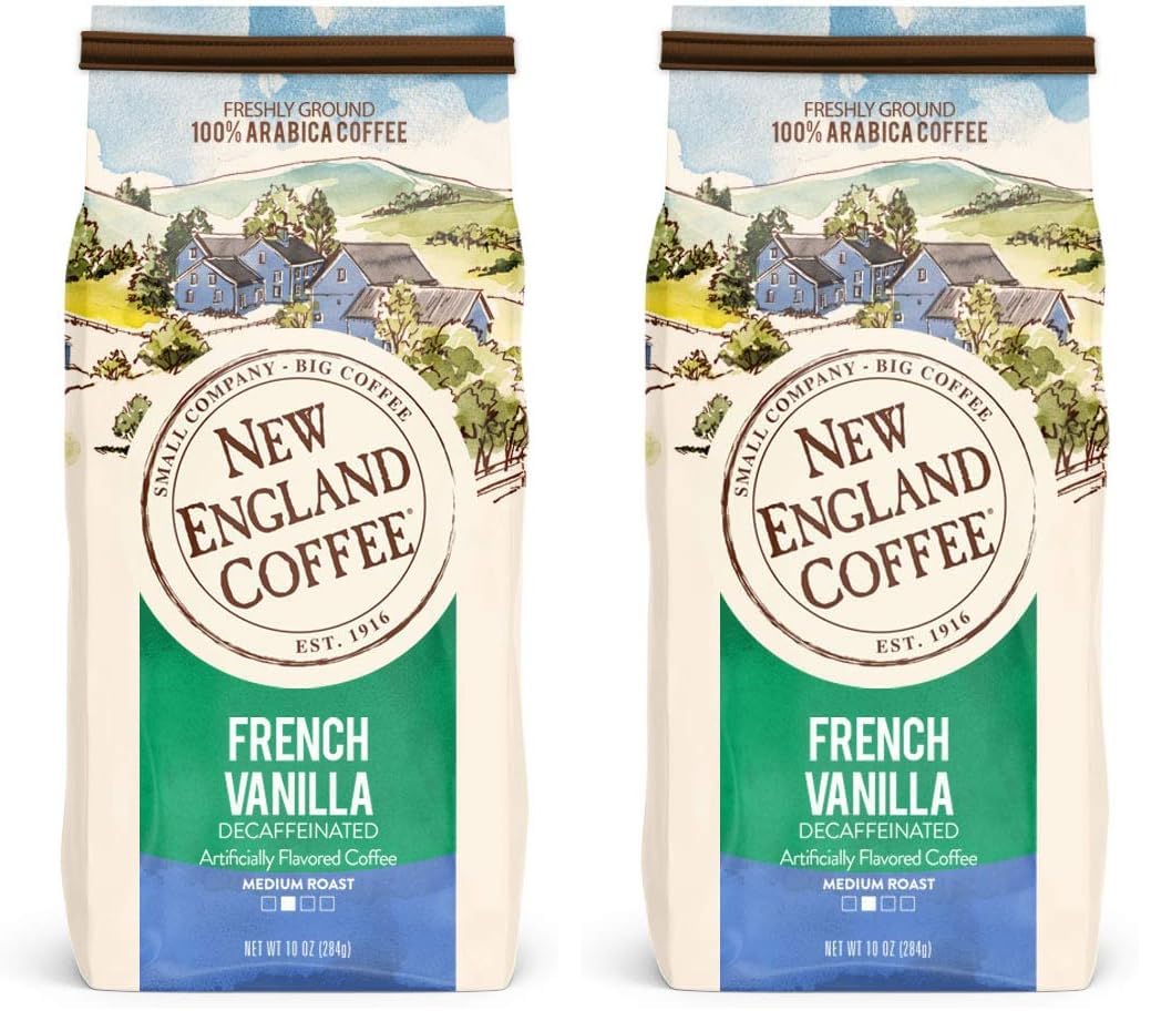 New England Coffee French Vanilla Decaffeinated Medium Roast Ground Coffee, 1...