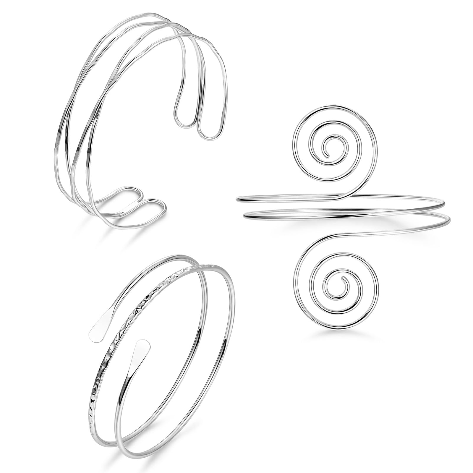 TELAIN Oberarmreif Plata Set Oberarmreif Pulsera con 3 Pulseras de Plata, Ajustable y Minimalista, Pulsera Boho Plata 925 Mujer, Brazalete Envolvente Mujer (Estilo 7)