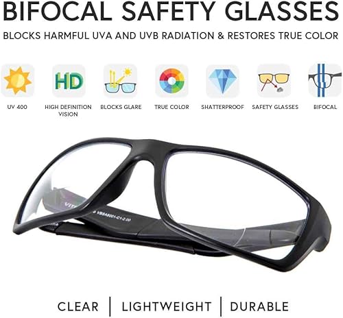 Miniatura 3 de VITENZI Gafas de seguridad bifocales con lectores envolventes para deporte, lupa de seguridad, protección de lectura, para hombres y mujeres, Palermo