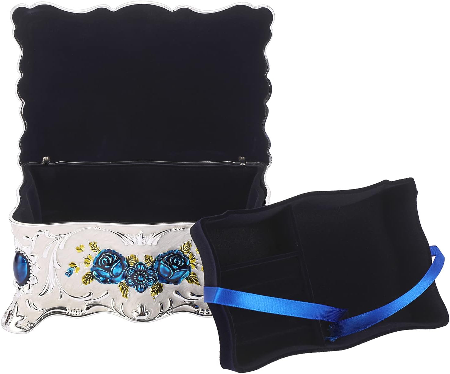 Hipiwe Vintage Metal Jewelry Box Luxury Rectangular Trinket Organizer Storage Box with Rose Pattern Decorative box Ornate Treasure Chest Box Keepsake Gift Box Case for Ladies