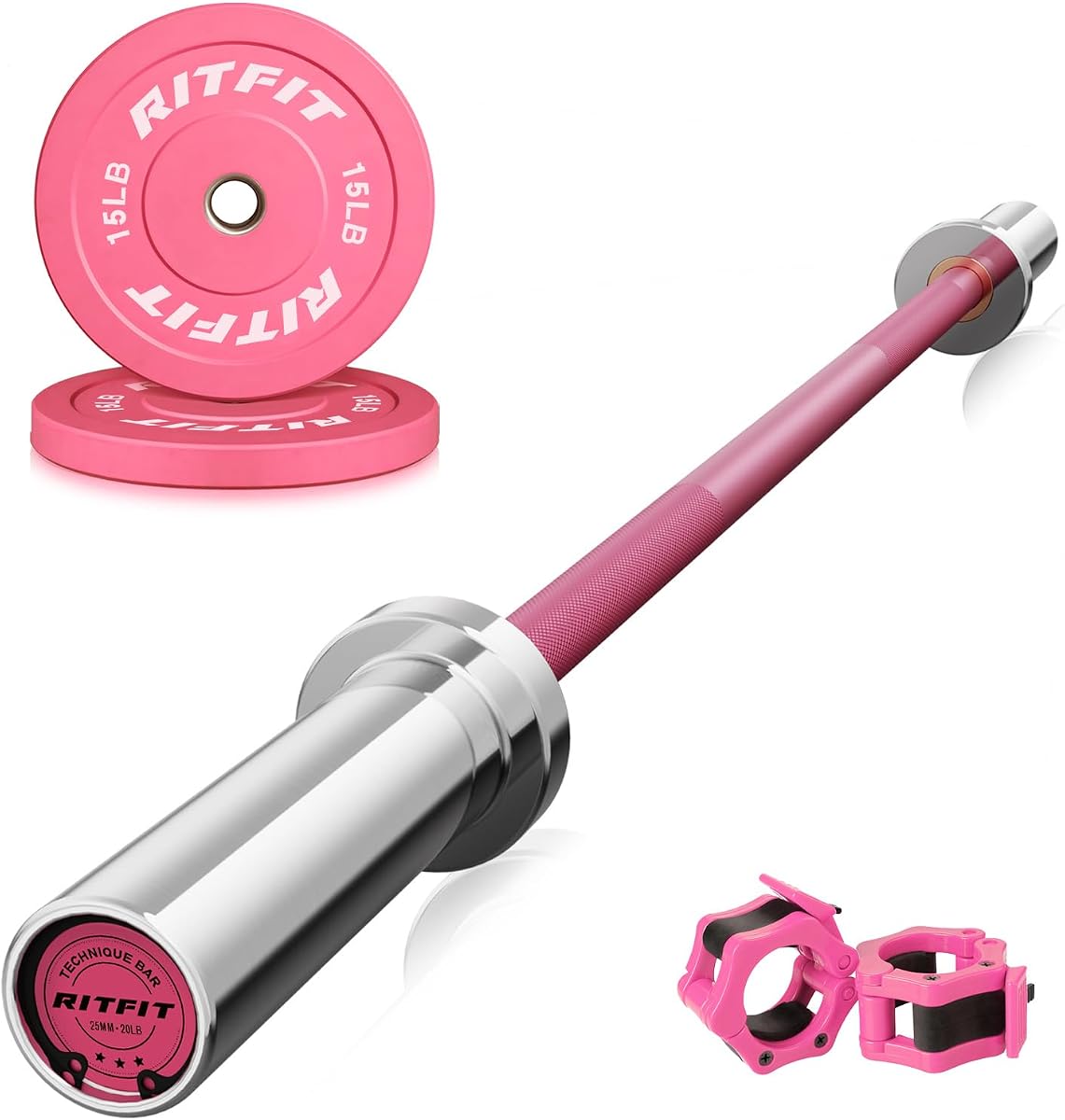 RITFIT Placas de parachoques olímpicas rosas con inserto de acero para gimnasio en casa | Goma de alta densidad con rebote bajo, orificio olímpico de 2 pulgadas con inserto de acero, color rosa para entrenamiento de fuerza
