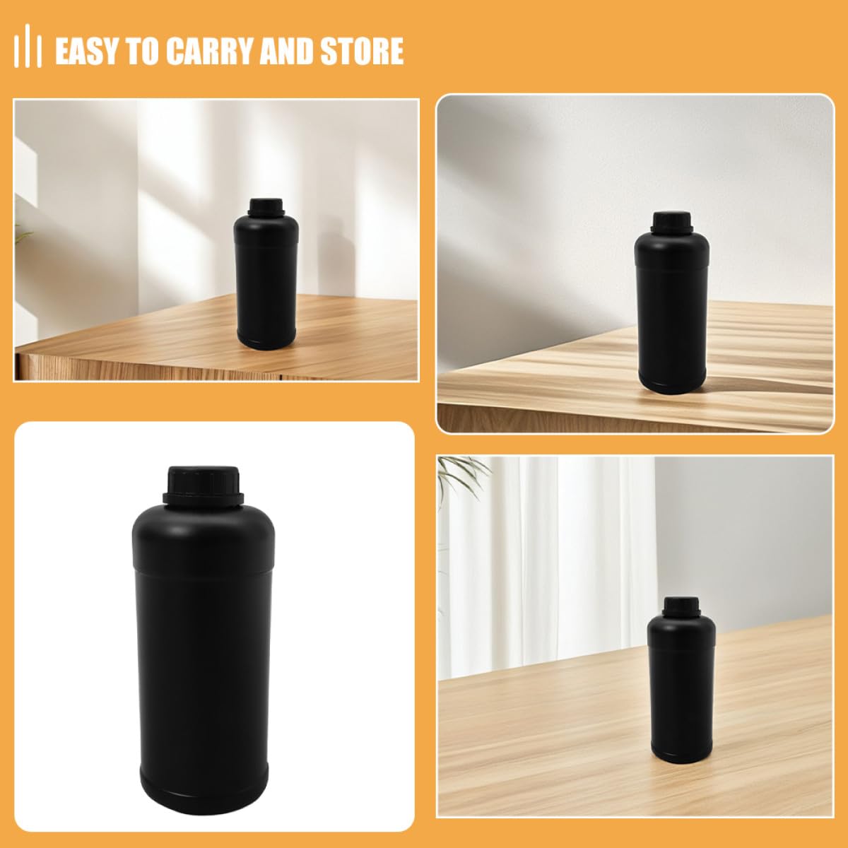 BETOOKY Bouteilles en Plastique Noir Bouchon Hermétique Lot de 6 1000ml pour Produits Chimiques et Réactifs Usage Polyvalent en Laboratoire