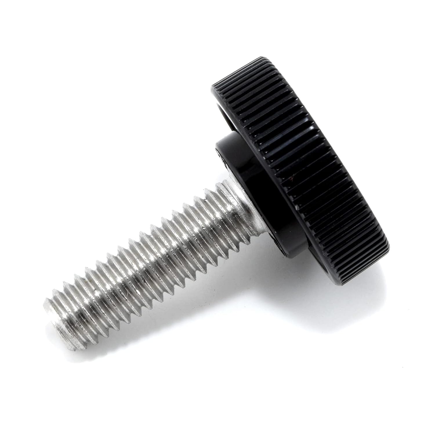 5/16"-18 x 1 Thumb Screw Stainless Steel - Black Knurled Round Plastic Knob - Standard/Coarse Thread Thumbscrew - Length: 1.000" - Proudly Built in USA - Package of (10)