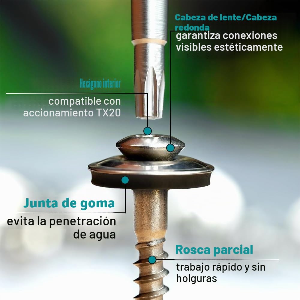VOOXA 100 piezas tornillos de acero inoxidable A2 SPENGLERSCHRAUBEN 4,5X35 con junta de sellado EPDM de 15mm | cabeza lenticular TX20 | Para madera/metal/plástico o con taco para muro