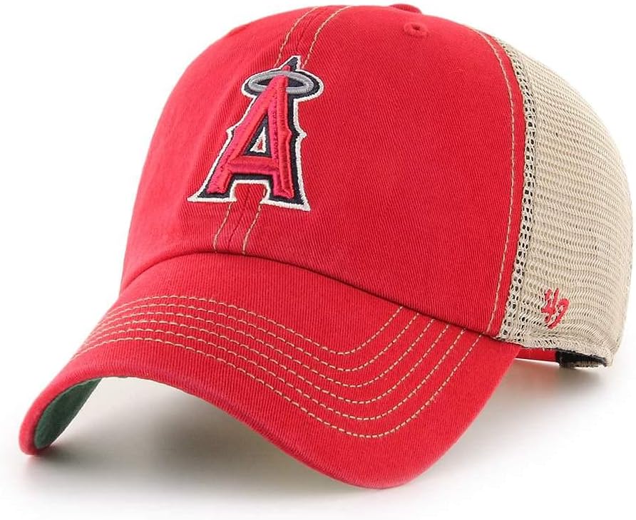 '47 MLB Trawler Mesh Clean Up Adjustable Hat, Adult One Size Fits All (Los Angeles Angels Red)