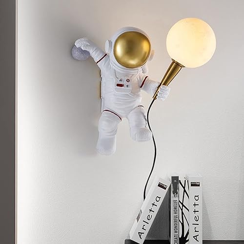 Miniatura 3 de Lámpara de pared de resina de astronauta de dibujos animados, lámpara de luna 3D, lámpara creativa de astronauta para habitación de niños con