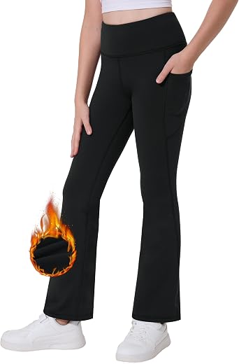 Desol Girls Thermal Fleece Lined Flare Leggings High Waisted Bell Bottom Kids Warm Yoga Pants with Pockets Preppy Clothes