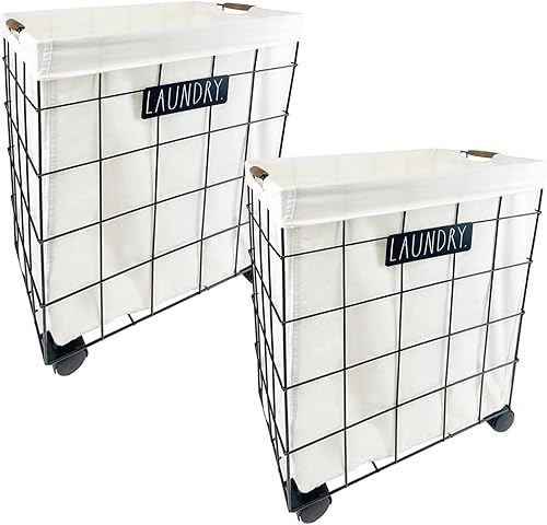 Rae Dunn Cesto de lavandería resistente sobre ruedas - por Designstyles Juego de 2