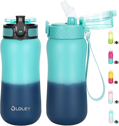 Botella de agua de acero inoxidable de doble pared aislada al vacío pniños, 12 oz, a prueba de fugassudor, sin BPA, 2 tapas cpajillapico de un clic,
