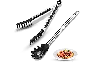 Non-stick Silicone Pasta Server and Stainless Steel Tong Set