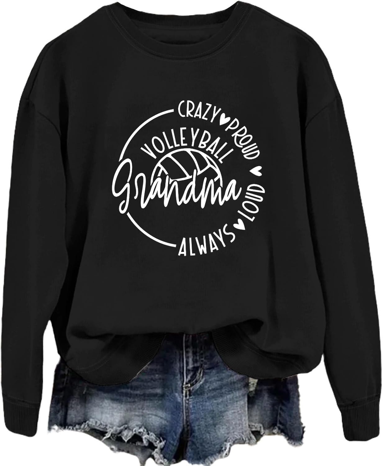 Volleyball Grandma Sweatshirt, Sports Grandma Shirt, Womens Letter Print Casual Fall Winter Crew Neck Pullover Top