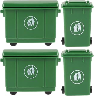 Milisten 4pcs Mini Trash Carts Miniature Garbage Bins 1:12 Scale Dollhouse Accessories for Outdoor Scene Realistic Waste Management Truck