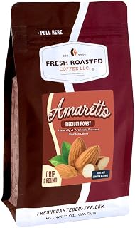 Fresh Roasted Coffee Amaretto Flavored Drip Ground Coffee, 12 oz, medium roast