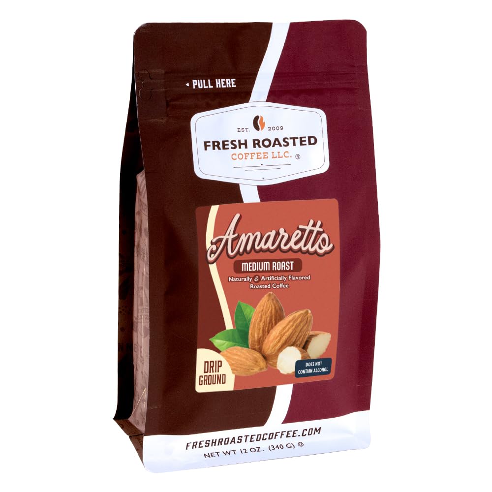Fresh Roasted Coffee Amaretto Flavored Drip Ground Coffee, 12 oz bag