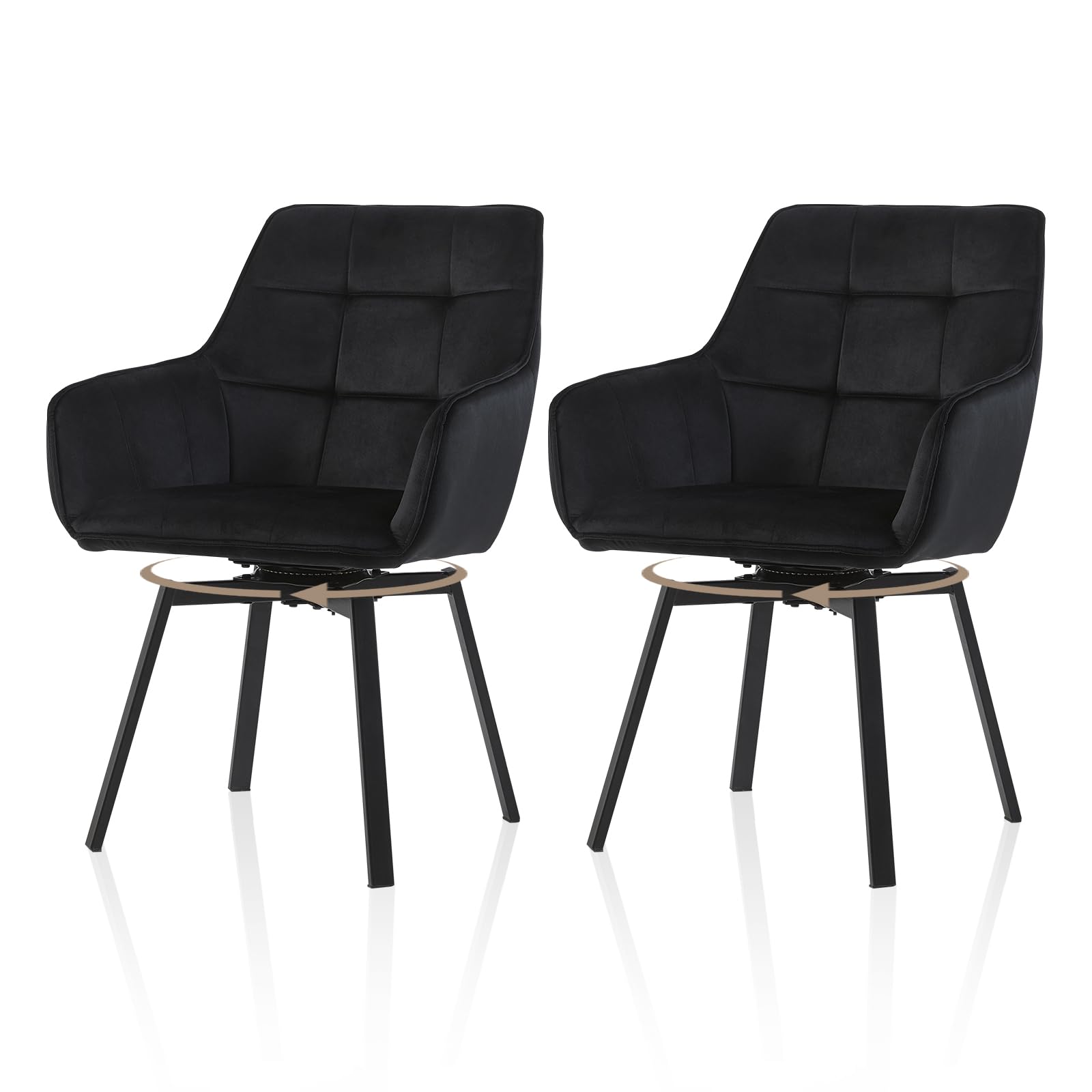 TUKAILAi Dining Chairs Set of 2, Modern Velvet Swivel Office Reception Chairs with Armrest, Backrest and Metal Legs for Home, Living Room, Restaurant, Bedroom — image 1
