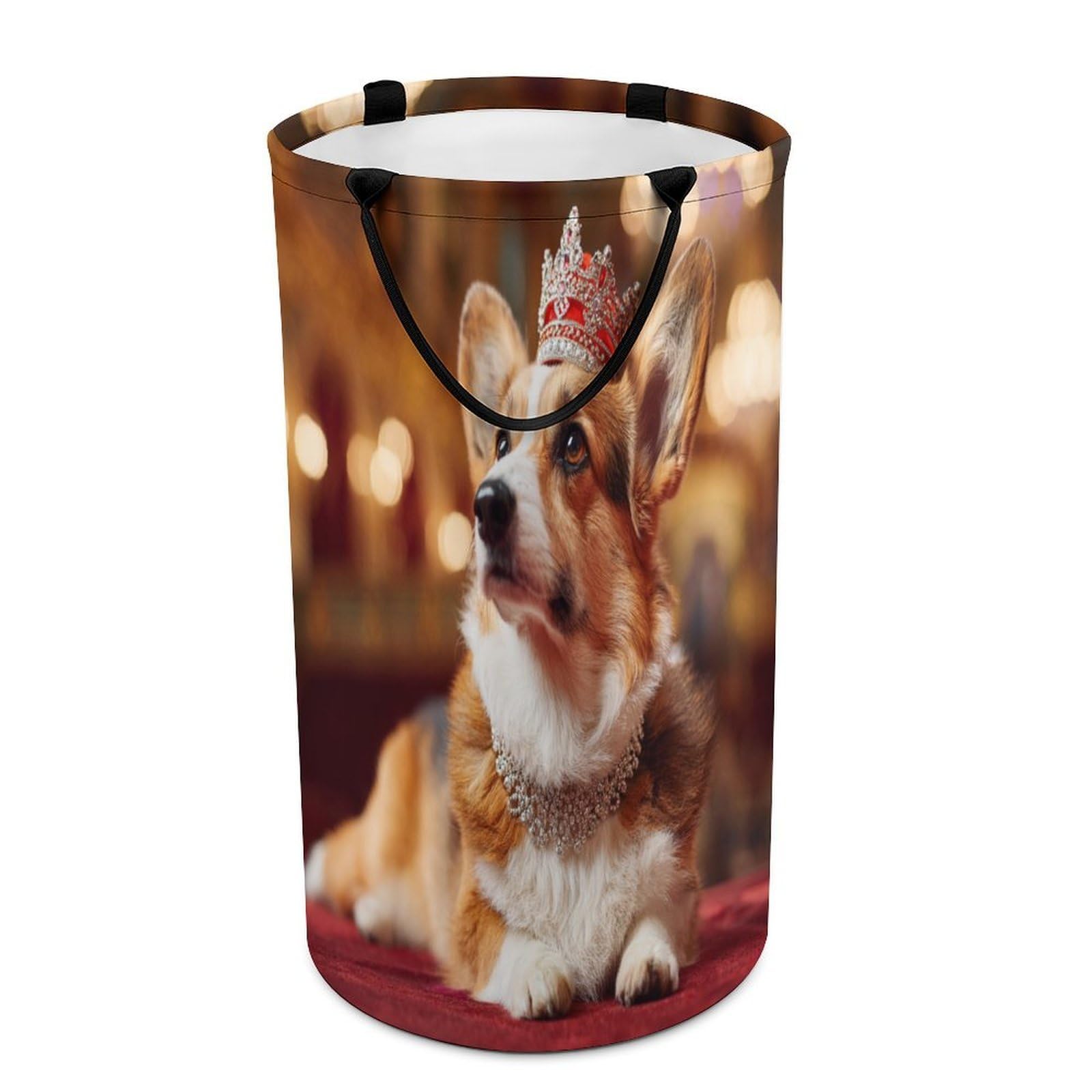 LUYYSKY Rustic Realistic Dogs Puppies Versatile Storage Laundry Basket, Cute Oil Painting Crown Animals Dogs Pattern Large Capacity Bathroom Hamper With Handle