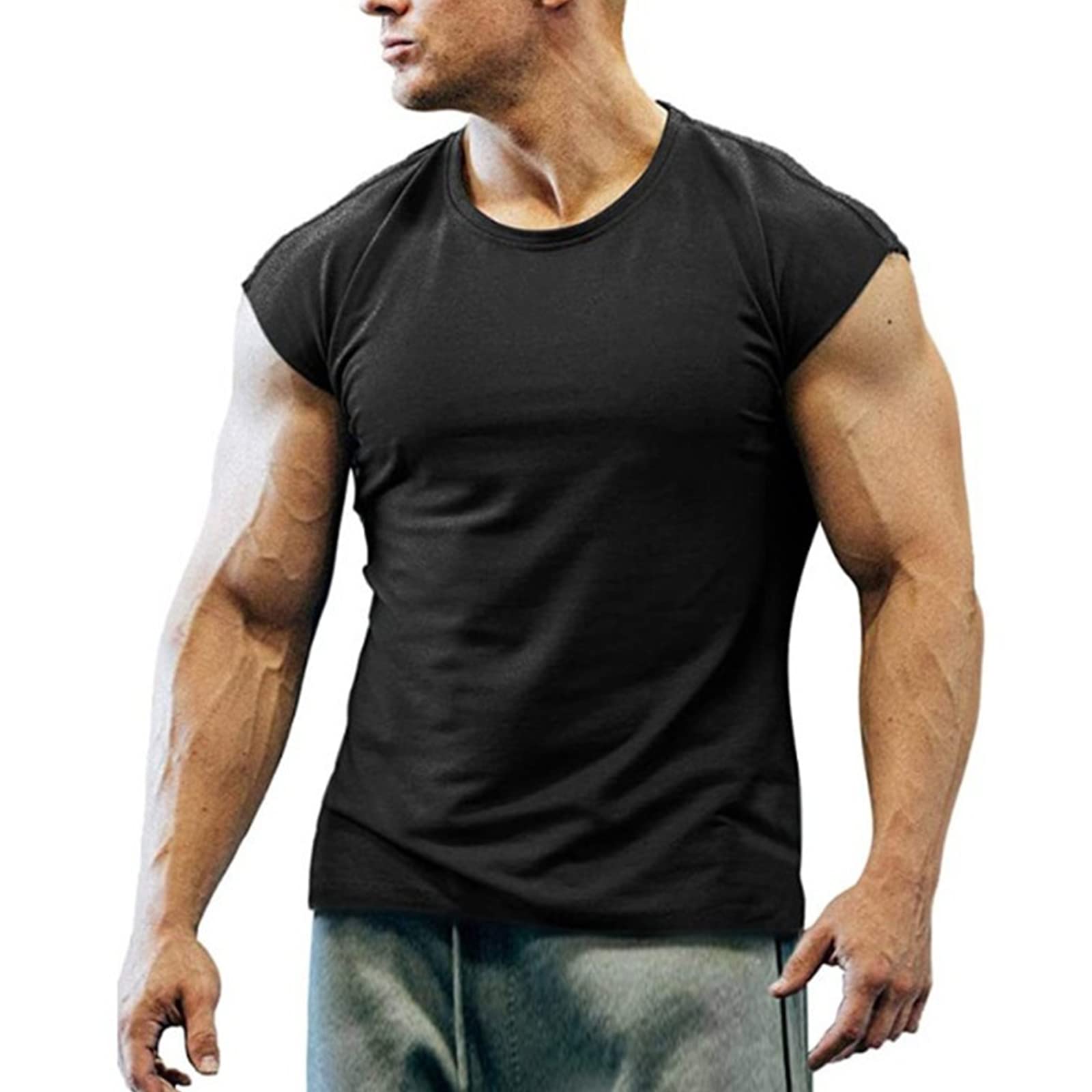 T-shirty bez rękawów z okrągłym dekoltem męskie rozciągliwe ponadwymiarowe szybkoschnące T-shirty oddychające wygodne lekkie